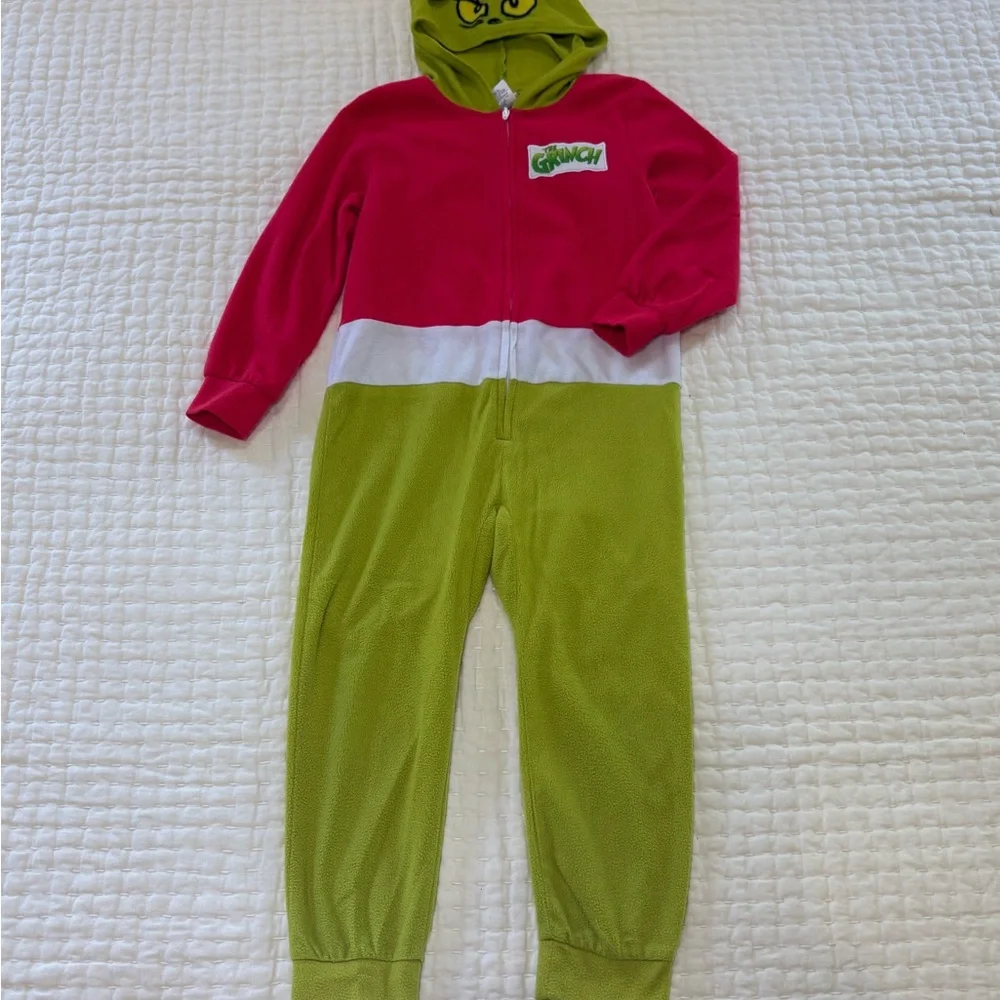 Kids Grinch Red and Green Hooded Onesie - Picture 1 of 4
